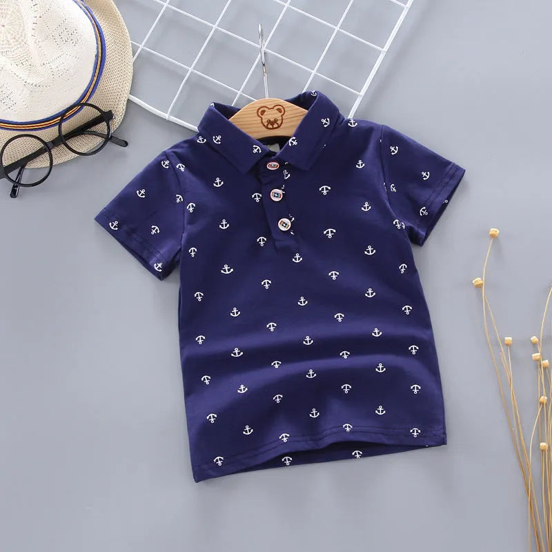 Traje para niños con estampado de ancla, camiseta coreana de manga corta, ropa para niños