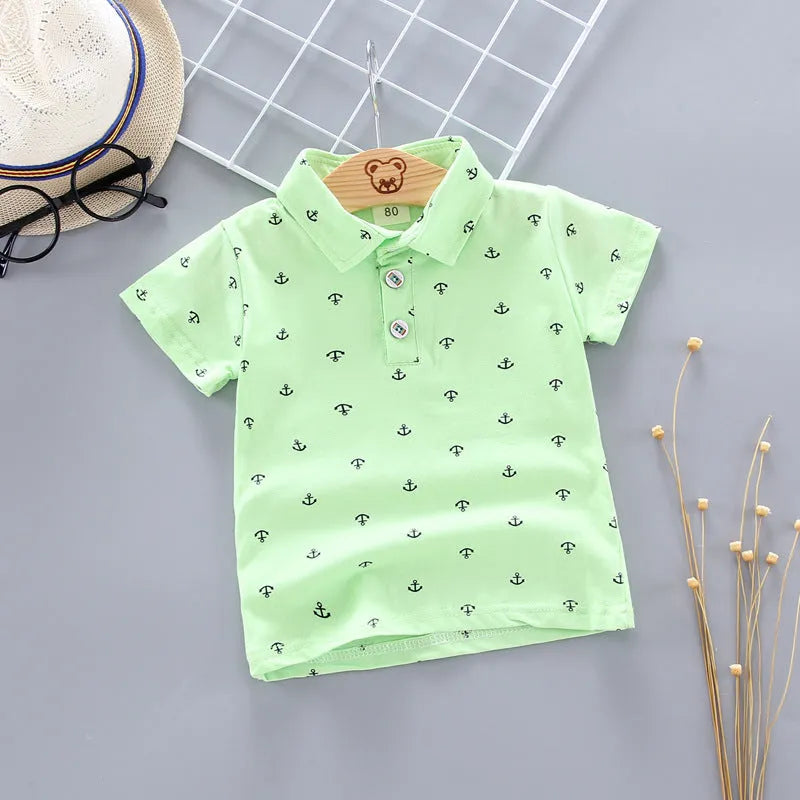 Traje para niños con estampado de ancla, camiseta coreana de manga corta, ropa para niños