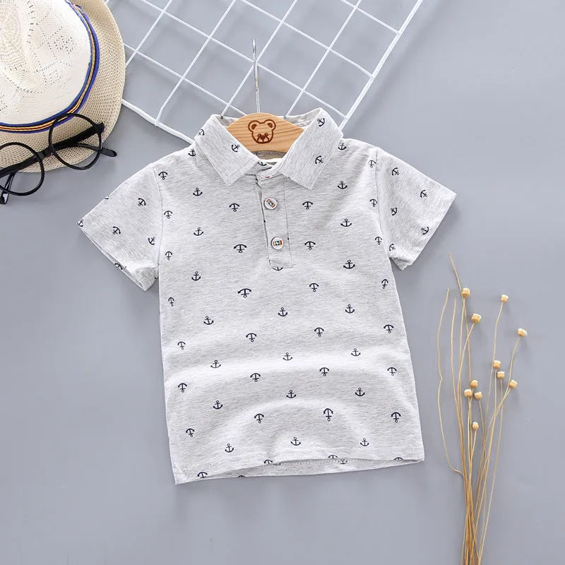 Traje para niños con estampado de ancla, camiseta coreana de manga corta, ropa para niños