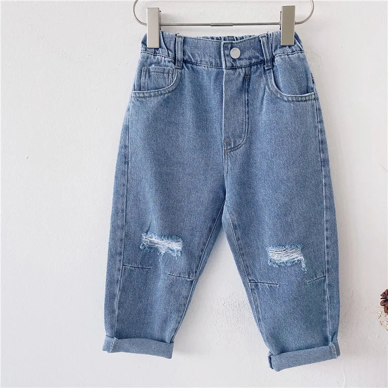 Fashion Simple Children's Loose Ripped Jeans