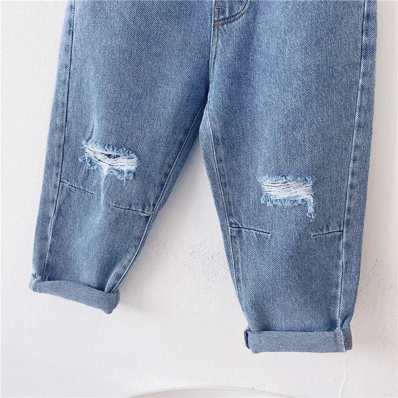 Fashion Simple Children's Loose Ripped Jeans