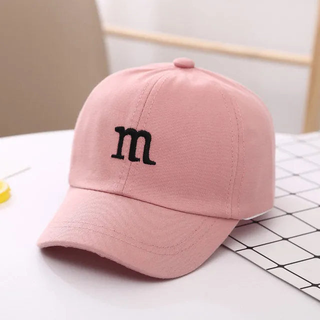 Gorra de béisbol con letra M para niño, gorro bordado de algodón para primavera y otoño