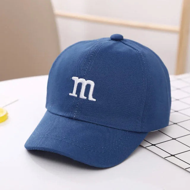 Gorra de béisbol con letra M para niño, gorro bordado de algodón para primavera y otoño