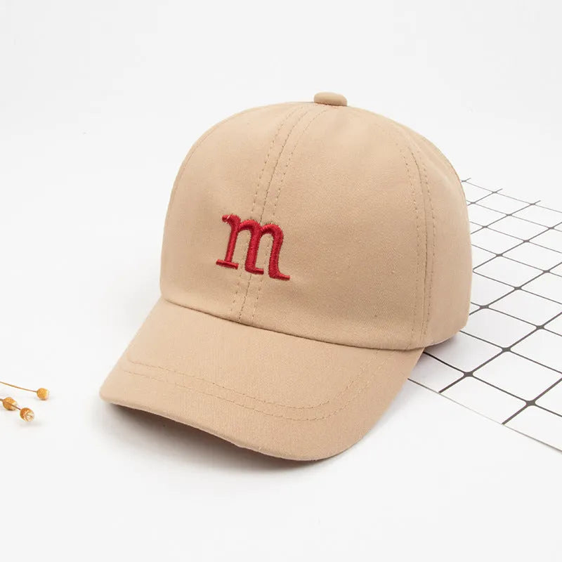 Gorra de béisbol con letra M para niño, gorro bordado de algodón para primavera y otoño