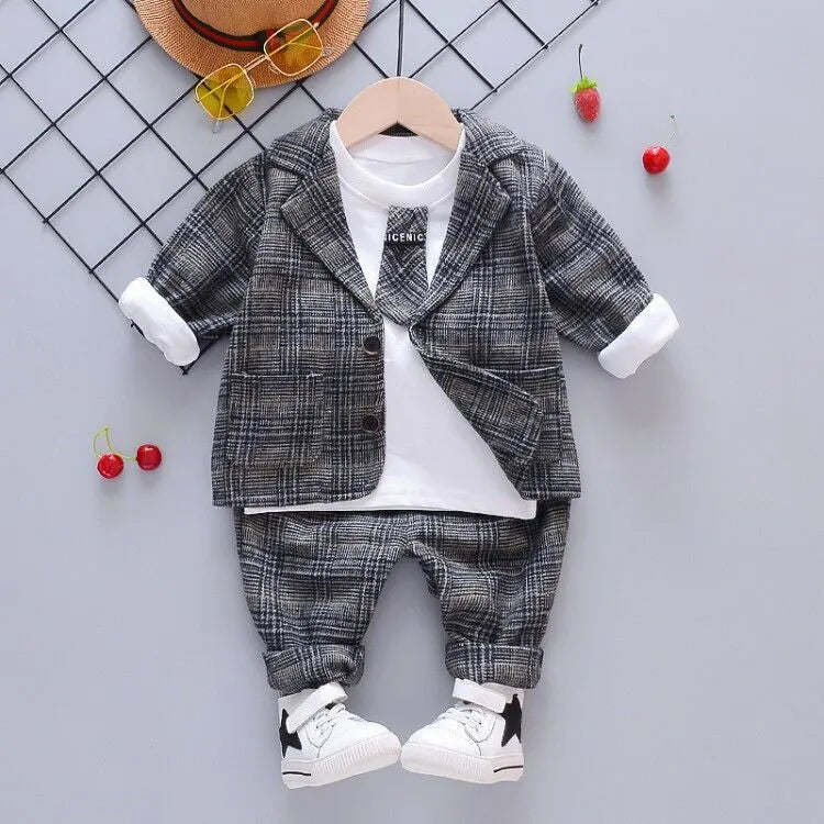 Trois-Pièce Pour Enfants Vêtements Pour Printemps Et Automne Coréenne Plaid Petit Costume