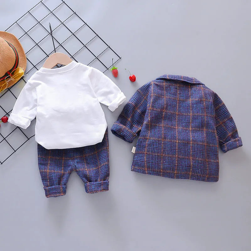 Trois-Pièce Pour Enfants Vêtements Pour Printemps Et Automne Coréenne Plaid Petit Costume