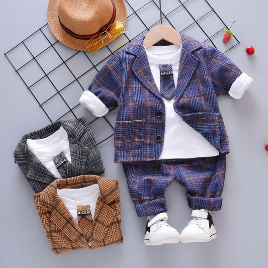 Trois-Pièce Pour Enfants Vêtements Pour Printemps Et Automne Coréenne Plaid Petit Costume - Enfance-Heureuse