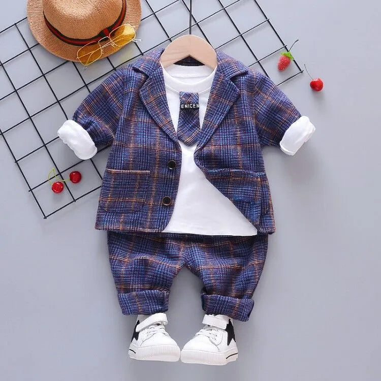 Trois-Pièce Pour Enfants Vêtements Pour Printemps Et Automne Coréenne Plaid Petit Costume