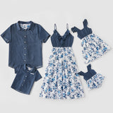 Family Matching Family Denim Sling Skirt Baby Girl Mom Dad Boy Boy Shirt Parent-Child - Enfance-Heureuse