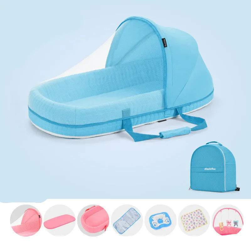Lit bébé Multifonctionnel Nouveau-Né Pliage Nid Lit Bébé Portable Soleil Protection Moustique Infantile Net Camping Lit Lit Voyage - Enfance-Heureuse
