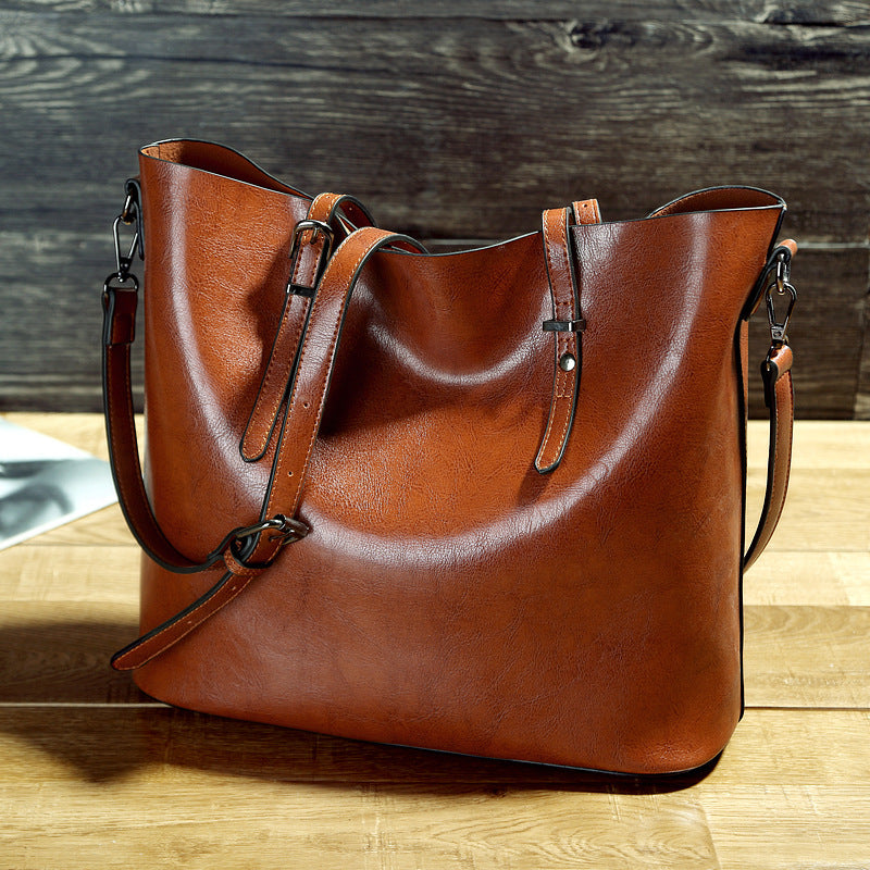 Simple Oil Wax Leather Messenger Shoulder Bags Women's High Capacity Portable Tote Bag - Enfance-Heureuse