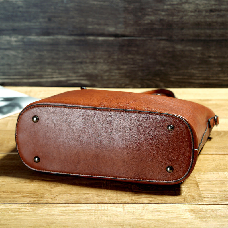 Simple Oil Wax Leather Messenger Shoulder Bags Women's High Capacity Portable Tote Bag - Enfance-Heureuse