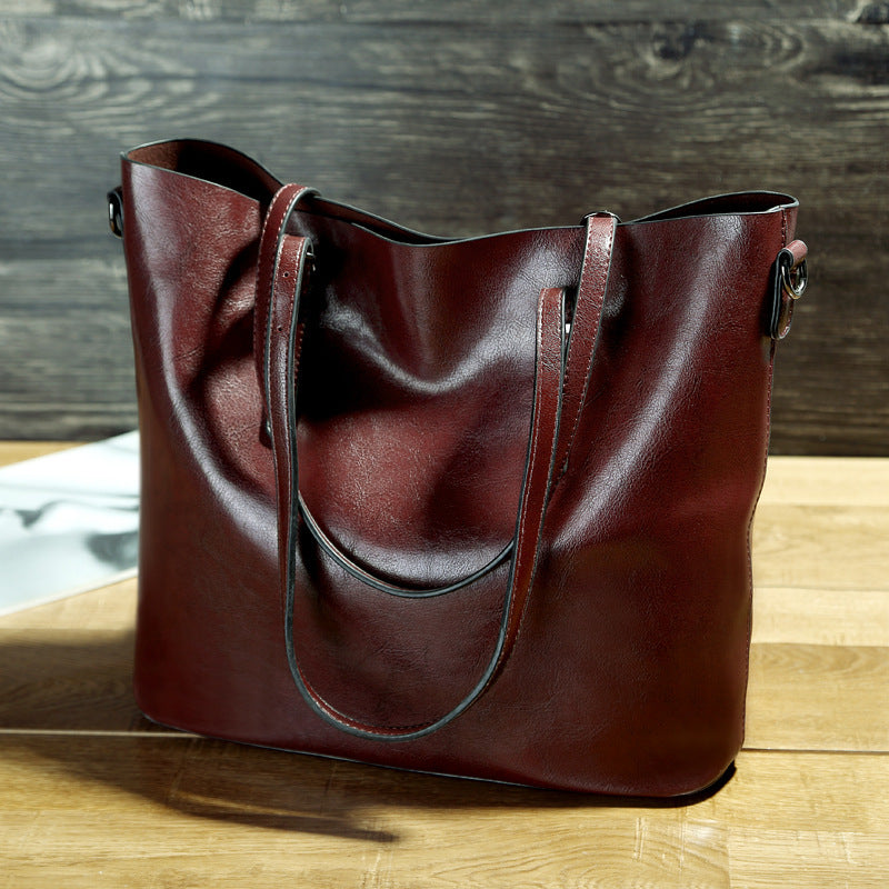 Simple Oil Wax Leather Messenger Shoulder Bags Women's High Capacity Portable Tote Bag - Enfance-Heureuse