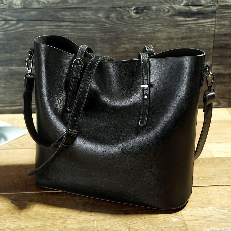 Simple Oil Wax Leather Messenger Shoulder Bags Women's High Capacity Portable Tote Bag - Enfance-Heureuse