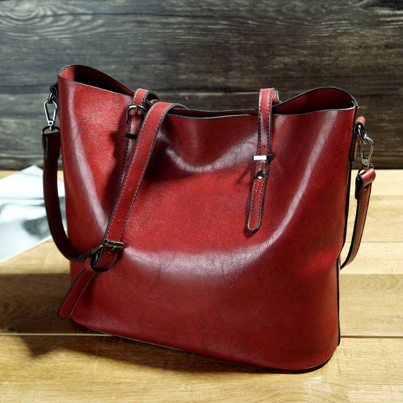 Simple Oil Wax Leather Messenger Shoulder Bags Women's High Capacity Portable Tote Bag - Enfance-Heureuse