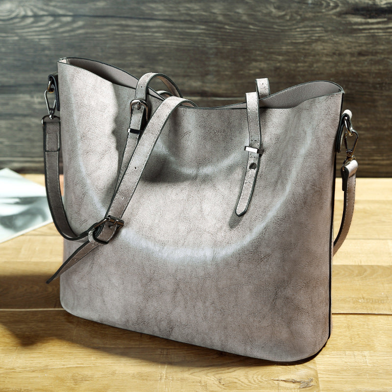 Simple Oil Wax Leather Messenger Shoulder Bags Women's High Capacity Portable Tote Bag - Enfance-Heureuse