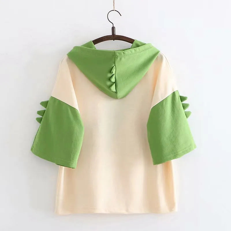 Dinosaur Print Color-Block Five-Point Sleeves