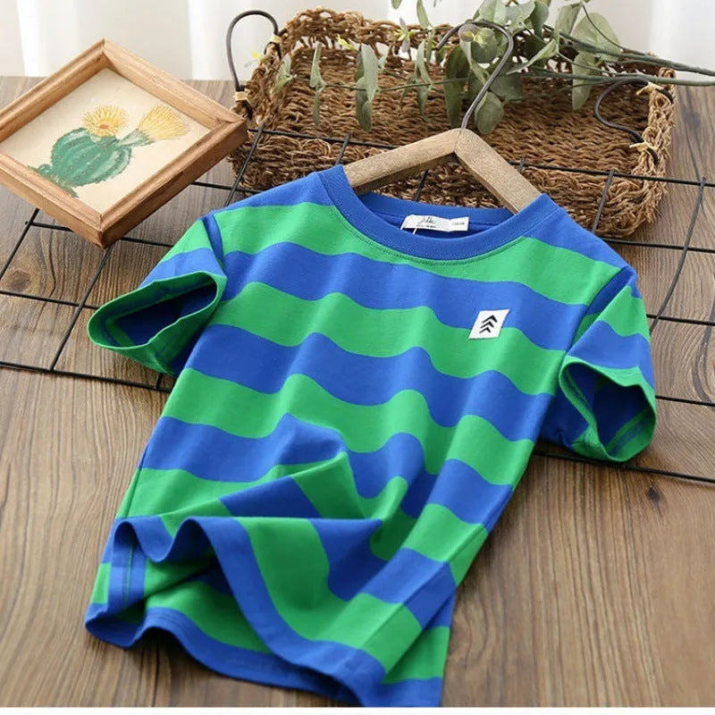 Children'S Striped Thin Half Sleeve Shirt