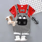 Factory direct handsome children's clothing Korean male baby cartoon strap two-piece suit cotton one generation A128 - Enfance-Heureuse