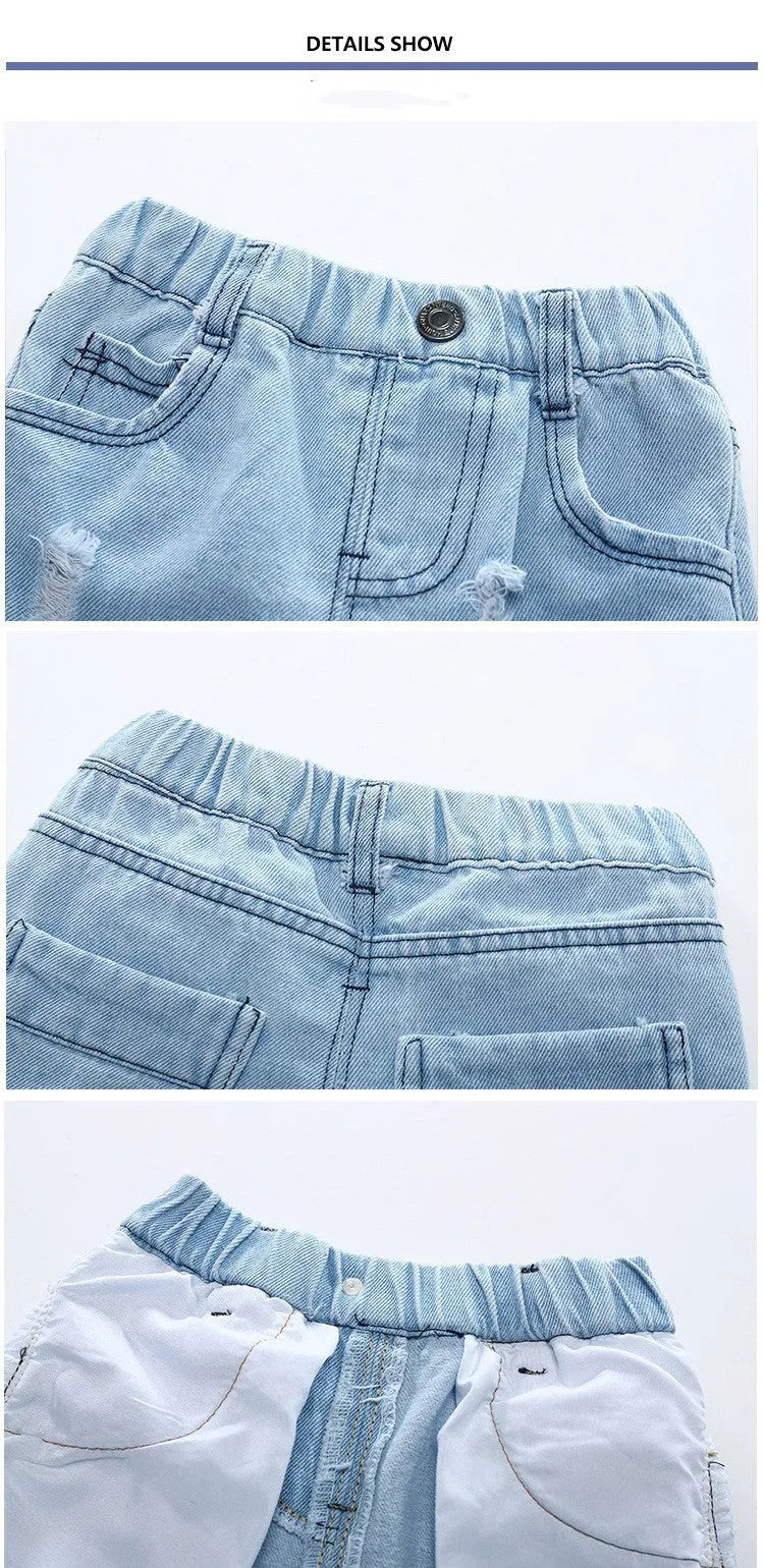 Shorts de plage en jeans déchirés pour garçons