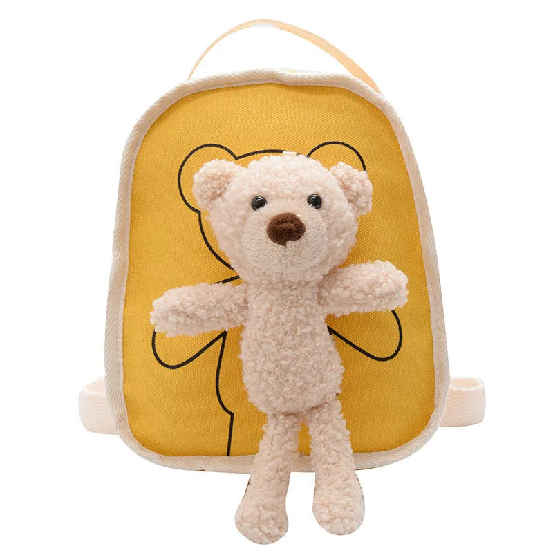 Mini mochila de lona para jardín de infantes con muñeco de oso lindo