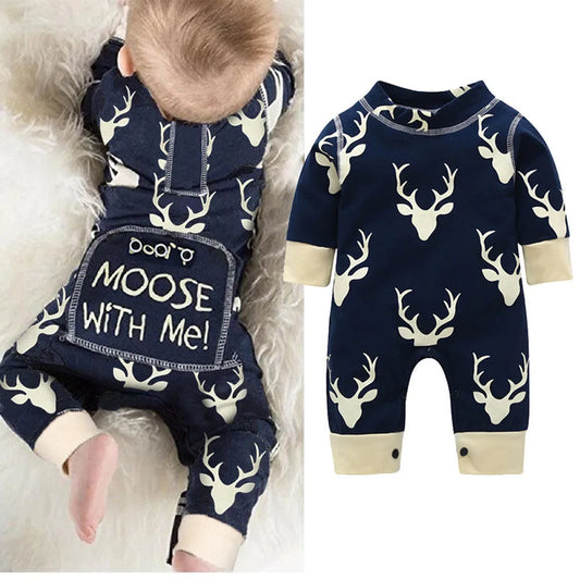 Infant Children's Clothing Cotton Long-sleeved Fawn Print Jumpsuit - Enfance-Heureuse
