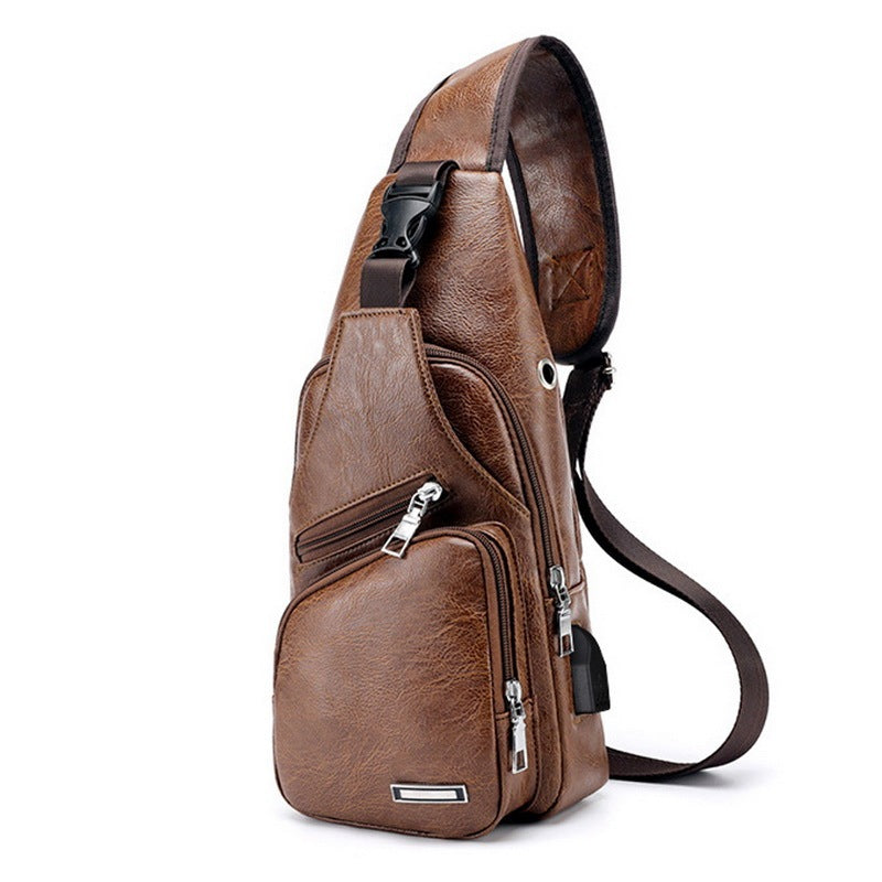 Men USB Charging Bag Men Chest Bag For Custom PU PVC Shoulder Bag Diagonal Package Messenger Travel Bag Cross Body Bags - Enfance-Heureuse