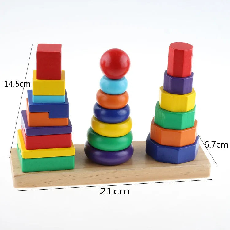 Three pillar intelligence tower wooden educational toy