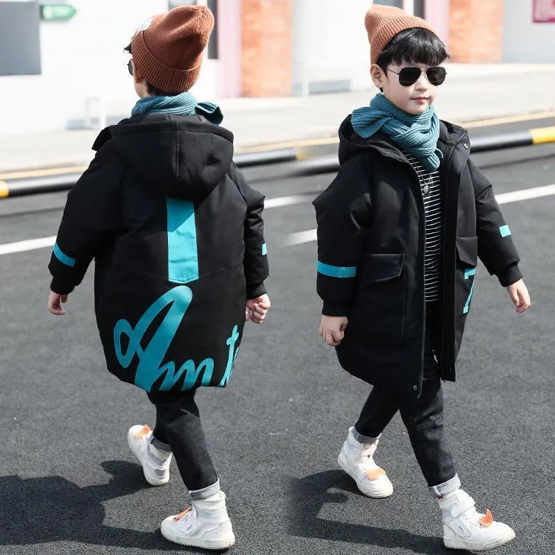 Winter Mid-length Padded Jacket Big Kids Thick Clothing