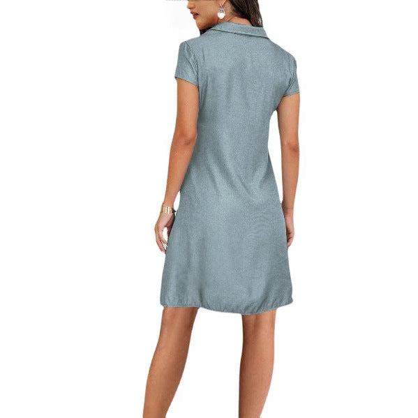 Split Pocket Large Swing Skirt Plus Size Casual Denim Dress - Enfance-Heureuse