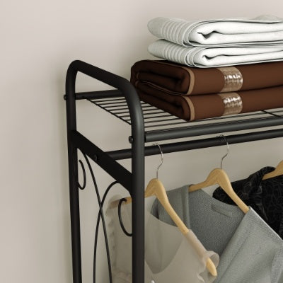 Multi Functional Laundry Hamper Organizer With Hanging Rail And Storage Shelf Rolling Laundry Cart With Wheels, Heavy Duty Metal Frame For Bathroom, Laundry Room, Or Bedroom Organization - Enfance-Heureuse