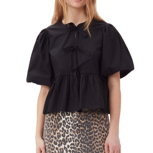 Fashion Printed Shirt Half Sleeve Lace-up Top