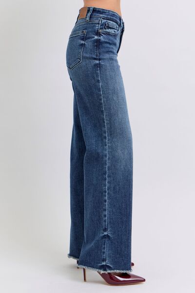 Judy Blue Full Size Raw Hem Mid Rise Jeans - Enfance-Heureuse