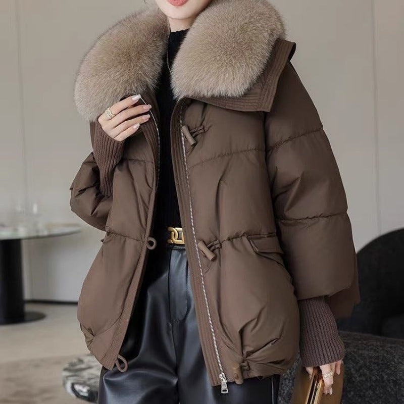 Down Cotton-padded Jacket Women's Short Fur Collar Thickened Coat Winter Clothing - Enfance-Heureuse