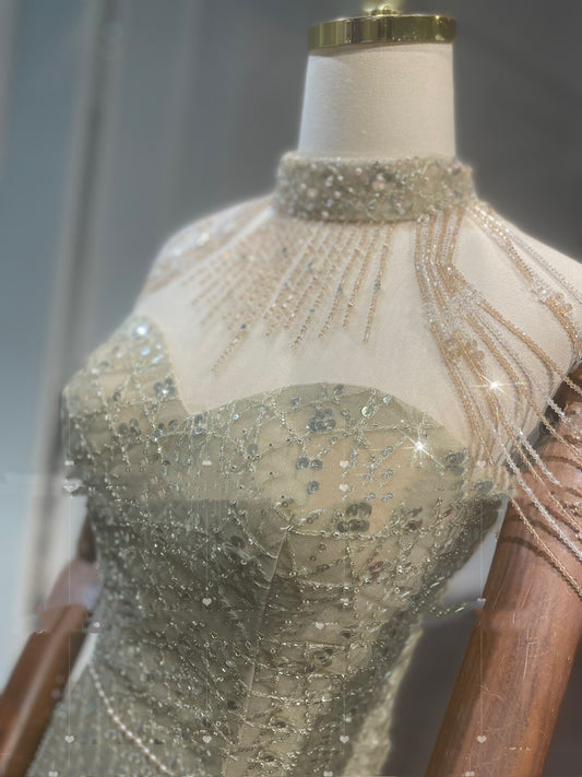 Golden Neck Hanging Light Luxury Toast Evening Dress - Enfance-Heureuse