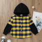 Hooded Plaid Sleeves Single Breasted Top Boys Middle Child Shirt Jacket - Enfance-Heureuse
