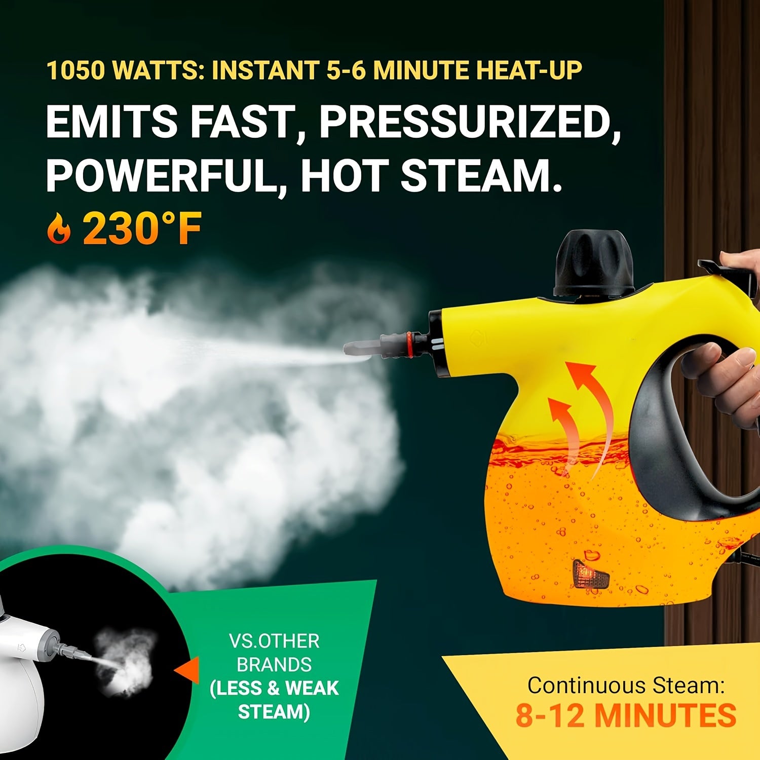 Handheld Multi-Surface Pressurized Steam Cleaner With 12 Accessories, Multi-Purpose Steam Generator For Household Water Tank, Natural Steam Cleaning, Yellow - Enfance-Heureuse
