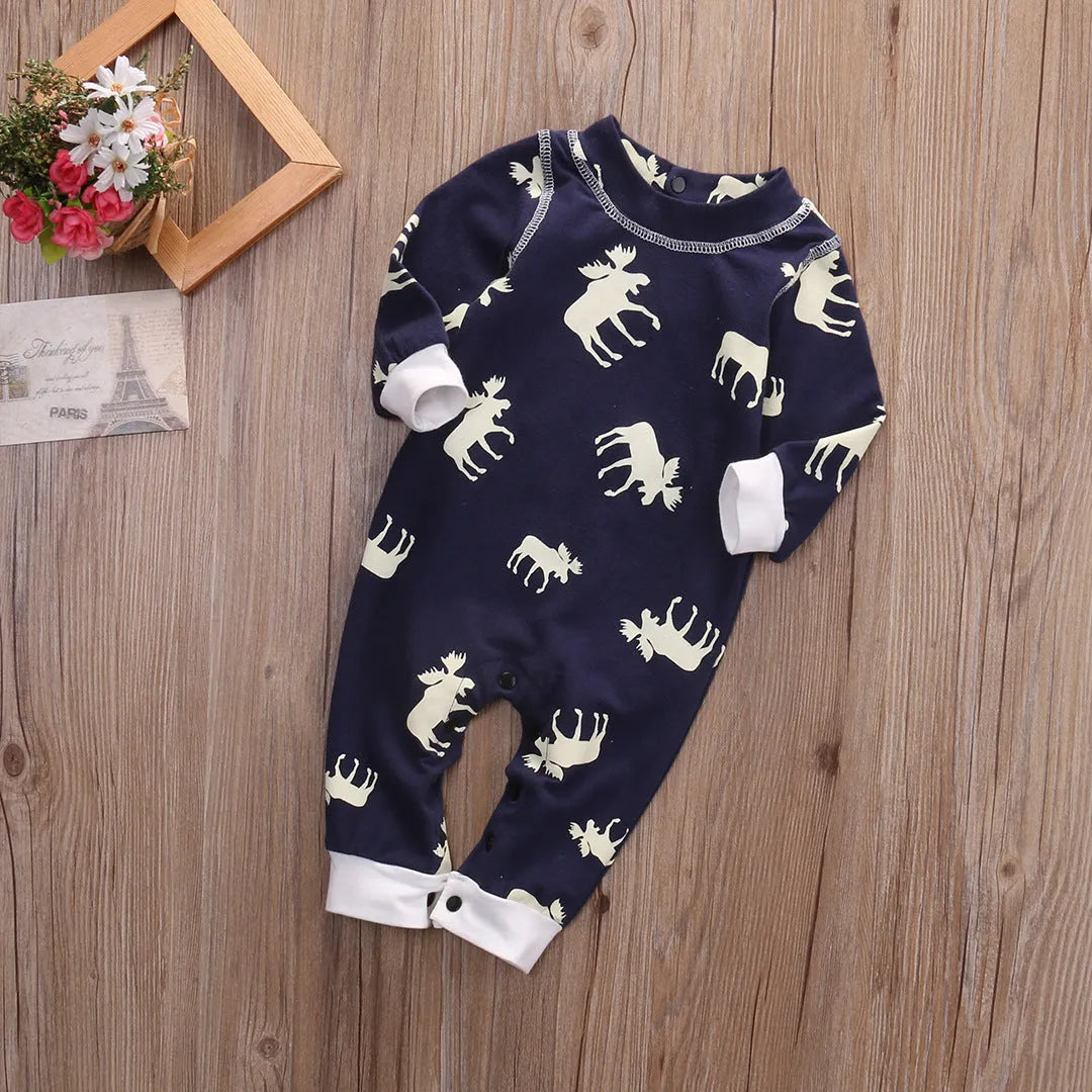 Infant Children's Clothing Cotton Long-sleeved Fawn Print Jumpsuit