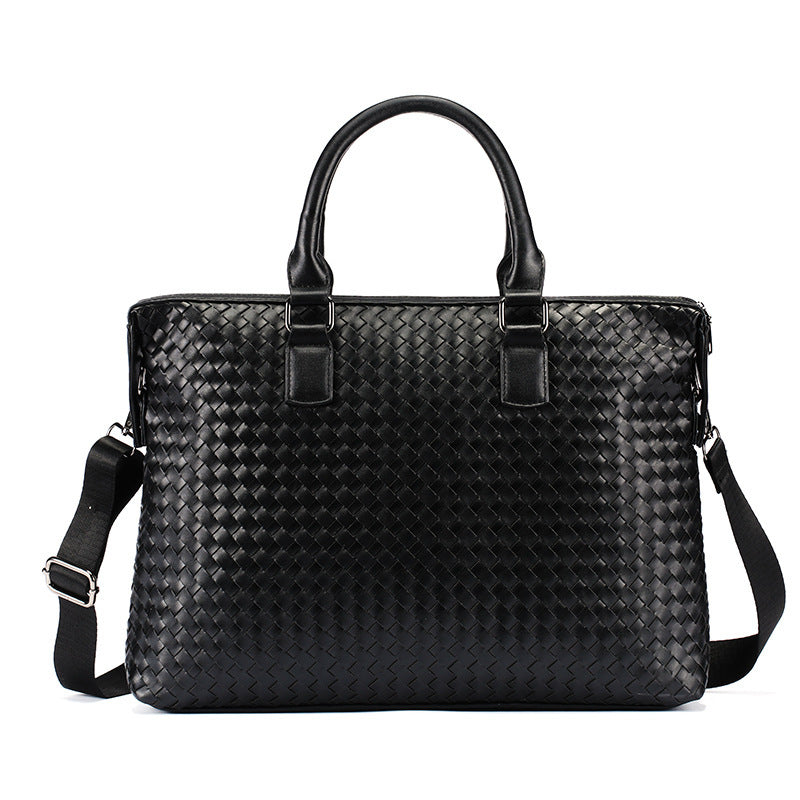 Men's Bag Leather Large Briefcase Hand Woven Luxury Handbags Business Tote Bags For Men High Quality Laptop Handbags - Enfance-Heureuse