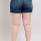 Judy Blue Tummy Control Fray Hem & Shield Back Pockets Denim Shorts - Enfance-Heureuse