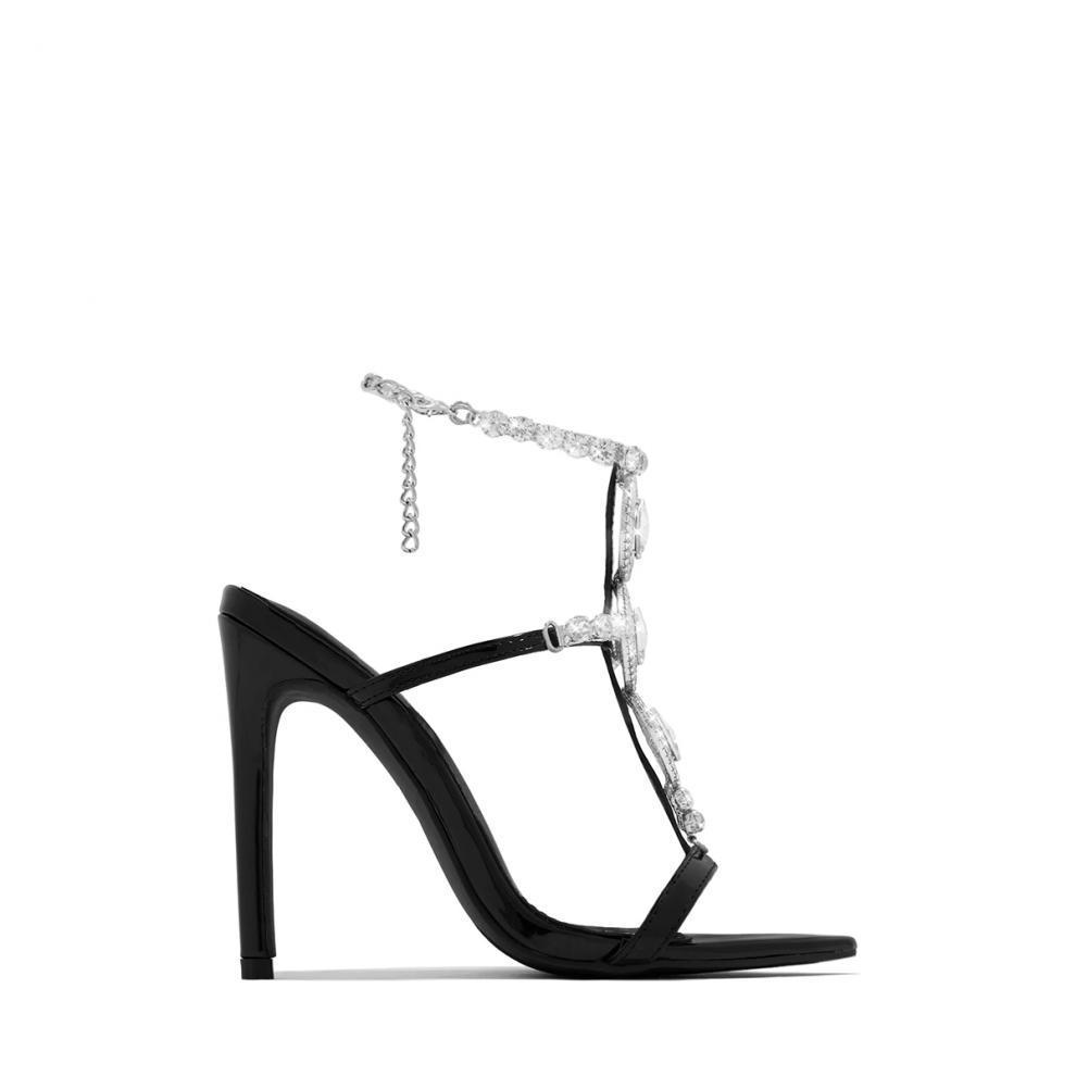 Fashionable Golden Rhinestone Gem Stiletto Sandals Toe High Heels - Enfance-Heureuse