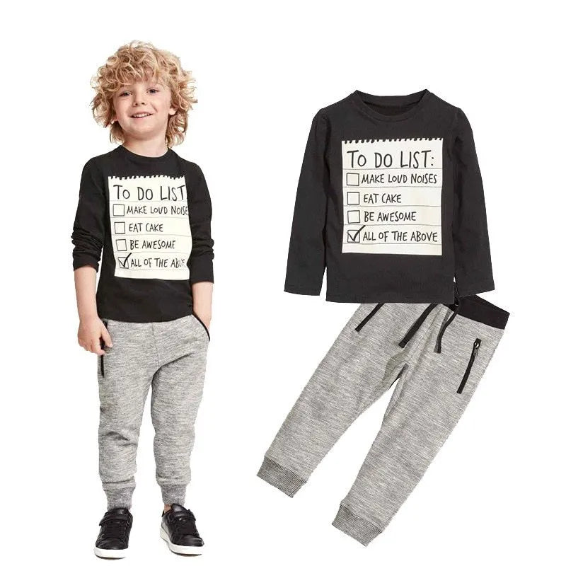 Boys Clothing Set, Baby Boys Casual Clothes | Spring Autumn Collection Cotton | Long Sleeve | T-shirt Pants 2Pcs | For 3-7 Years