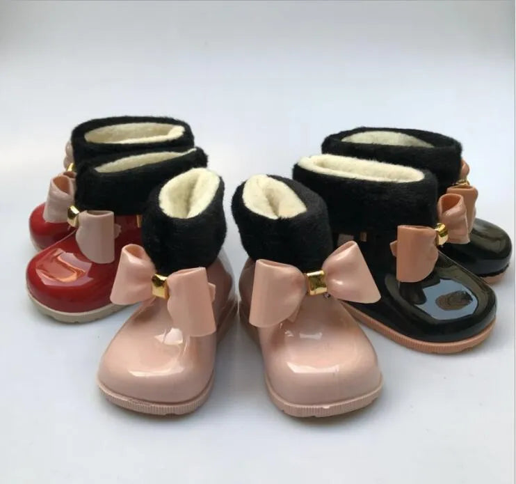 Botas de lluvia con lazo para niños Zapatos de goma para bebés