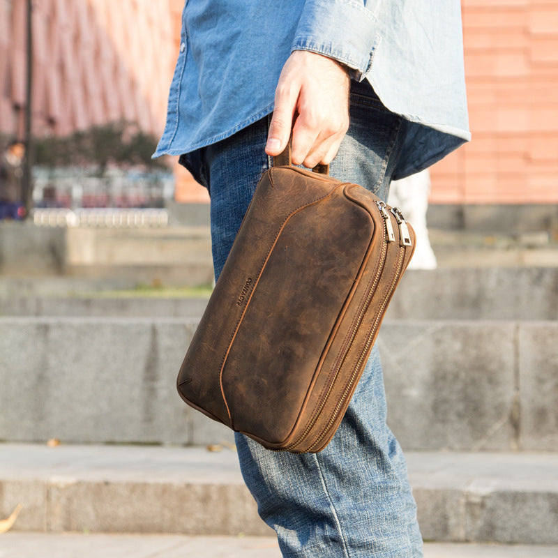 Men's Genuine Leather Vintage First Layer Leather Clutch - Enfance-Heureuse