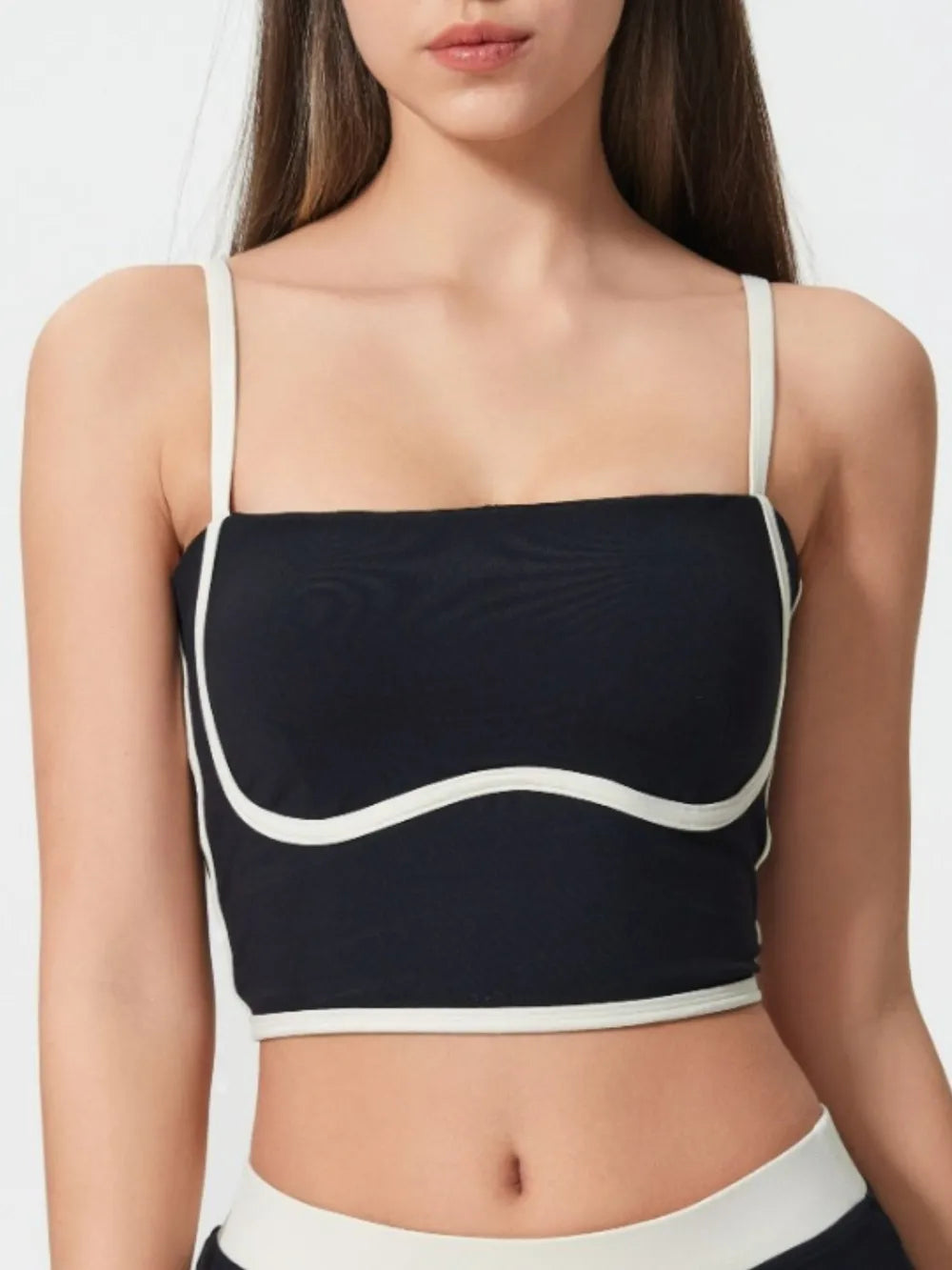 Millennia Contrast Trim Square Neck Active Cami with Detachable Chest Pads - Enfance-Heureuse