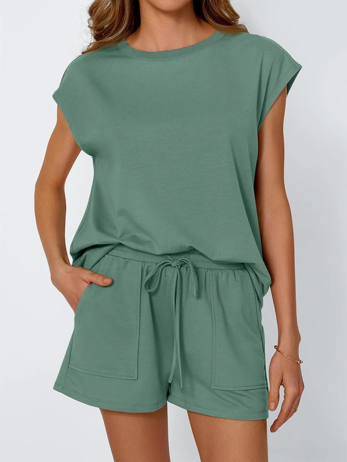 Round Neck Cap Sleeve Top and Shorts Set - Enfance-Heureuse