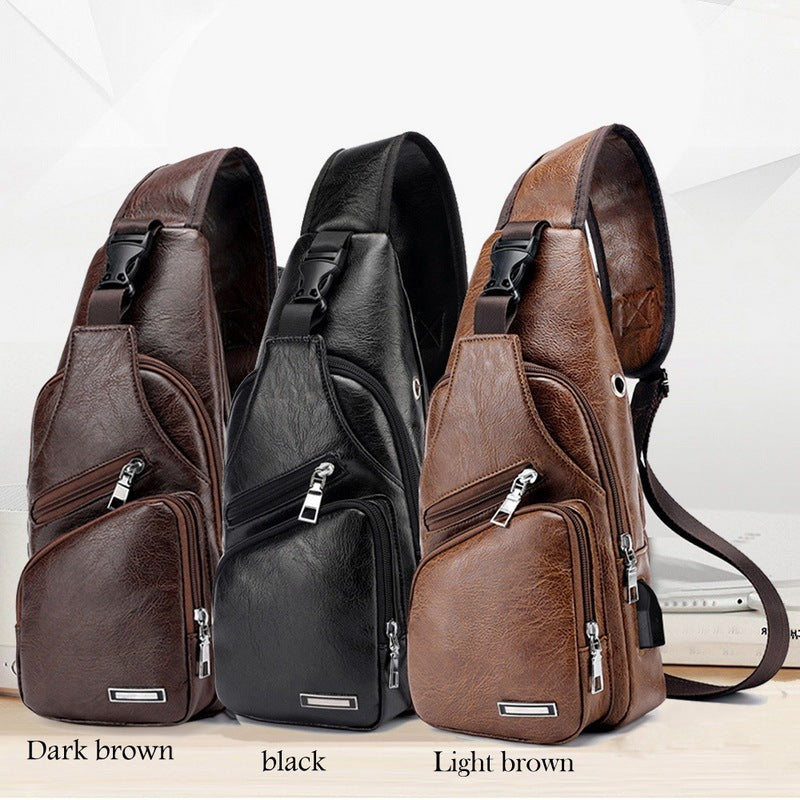 Men USB Charging Bag Men Chest Bag For Custom PU PVC Shoulder Bag Diagonal Package Messenger Travel Bag Cross Body Bags - Enfance-Heureuse