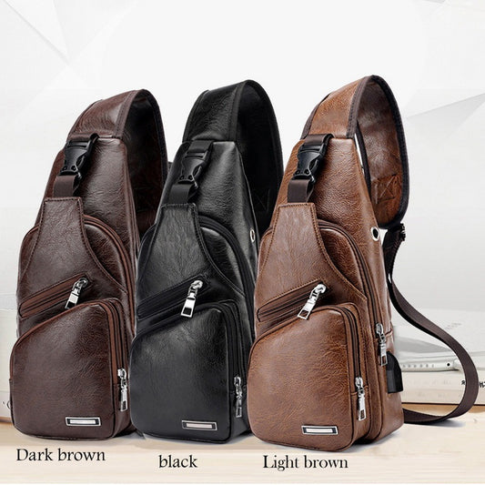 Men USB Charging Bag Men Chest Bag For Custom PU PVC Shoulder Bag Diagonal Package Messenger Travel Bag Cross Body Bags - Enfance-Heureuse