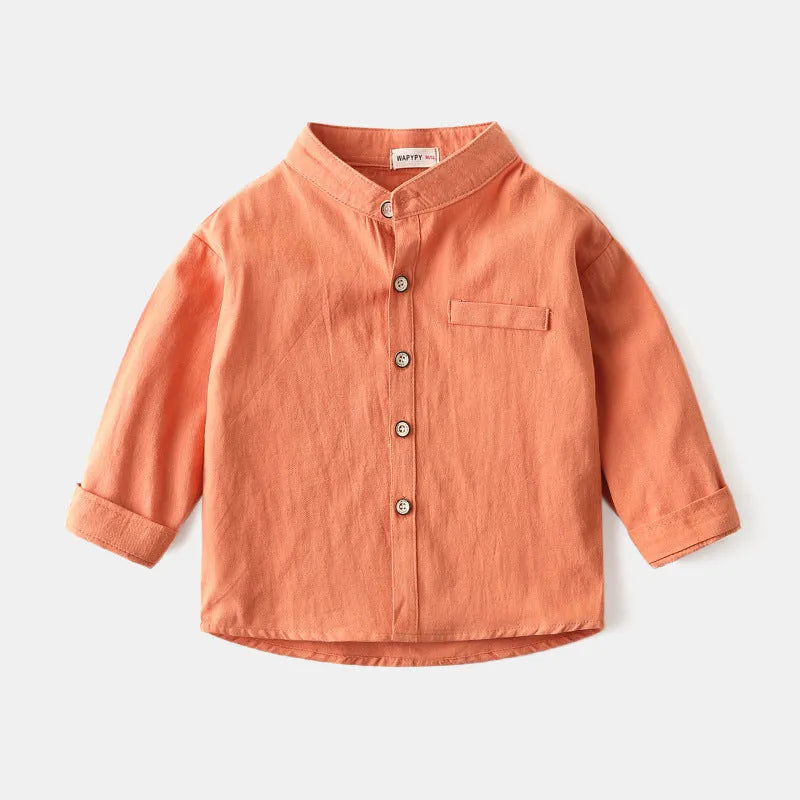 Boys stand collar solid color shirt