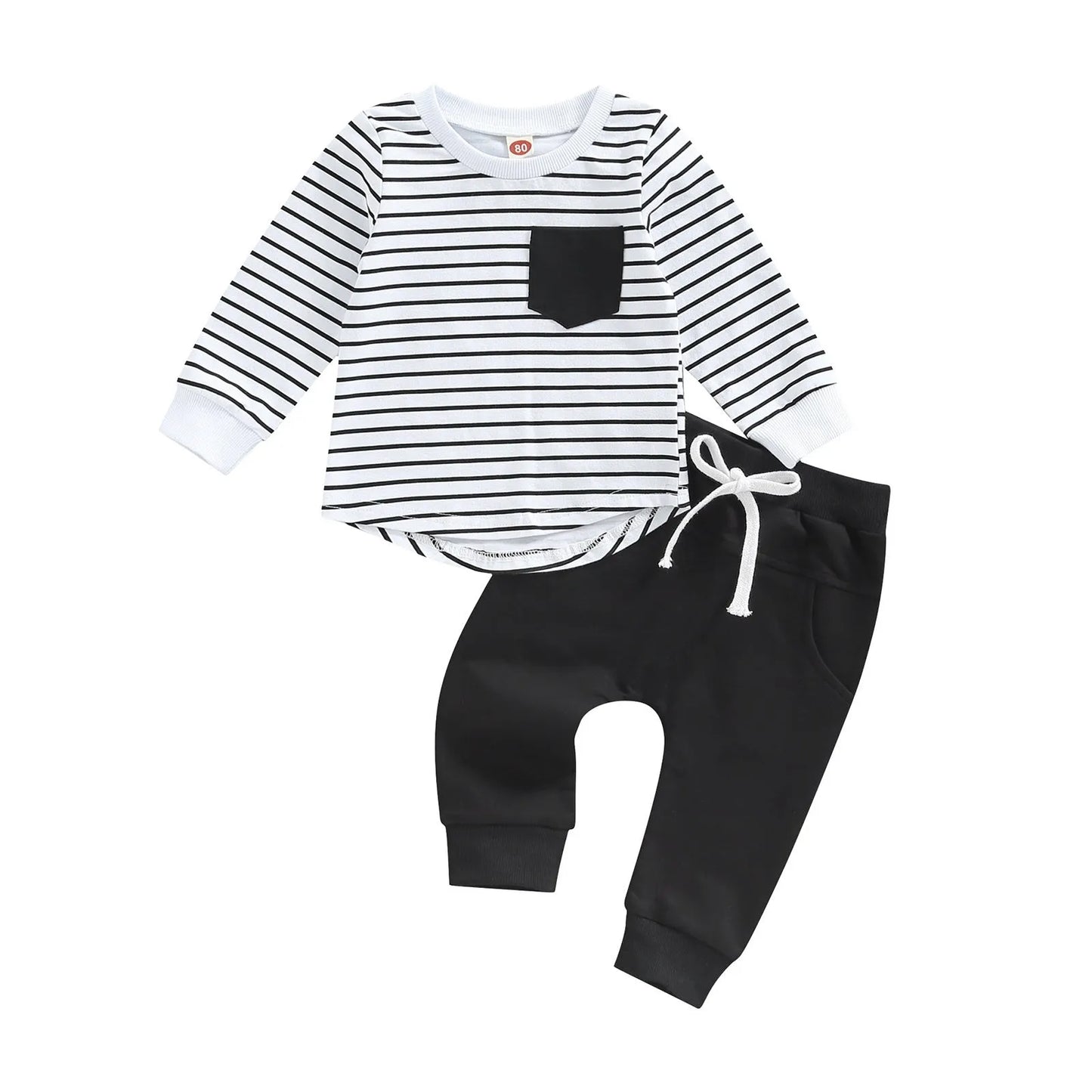 Kids Striped Round Neck Long Sleeve T-Shirt Set